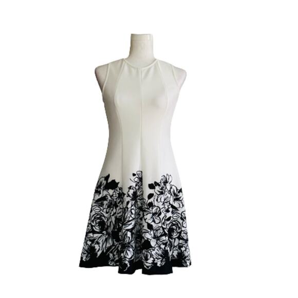 Anne Klein Petite Dress Ivory Black Floral Print Bottom Sleeveless Dress Size 2P - Picture 12 of 12